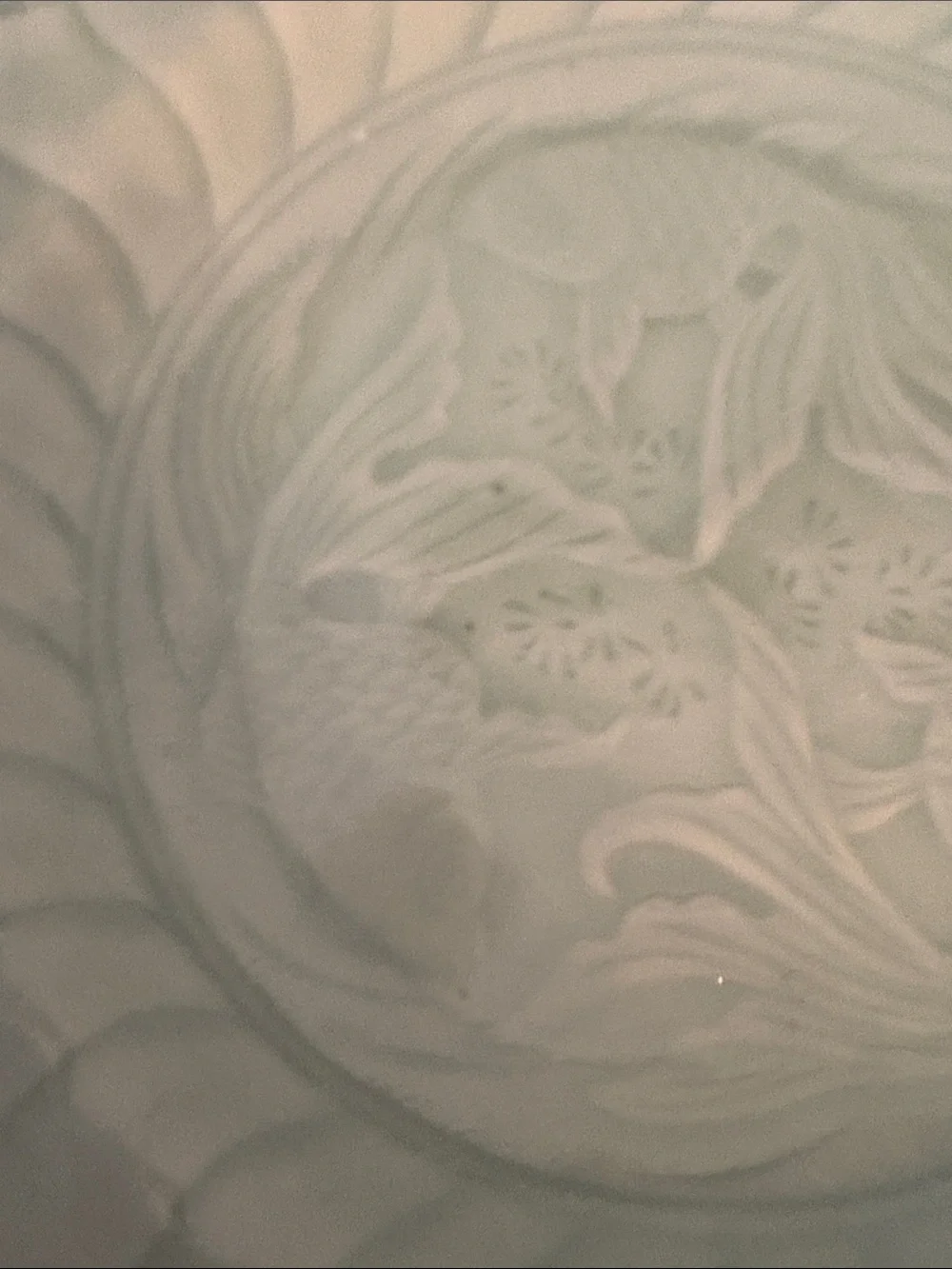 Vintage Celadon Green Embossed Ceramic Shallow Bowls w Koi Design - Set of 6